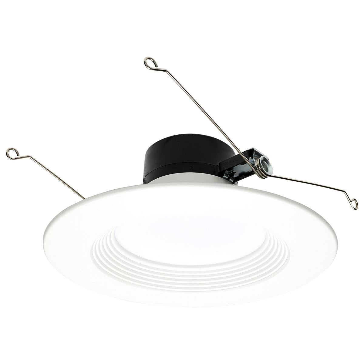 Satco RGB and tunable white 13W LED retrofit downlight, 5-6 inch round recessed kit with adjustable color and brightness.