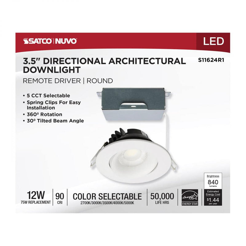 12 Watt LED Direct Wire Downlight; Gimbaled; 3.5 Inch