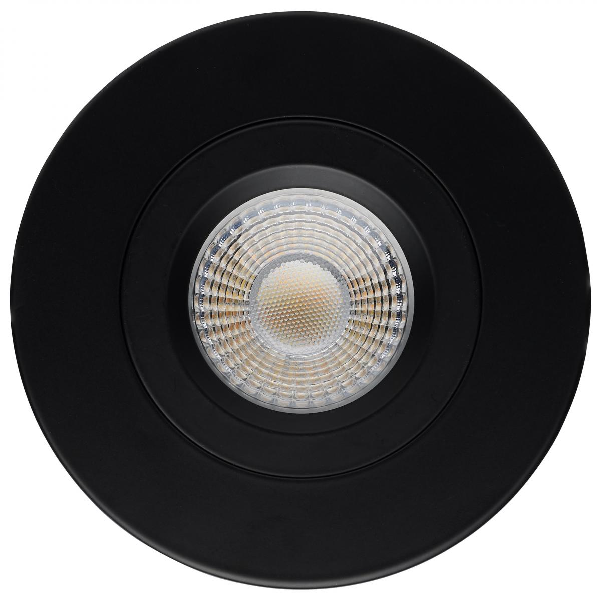 Black Satco 12W LED Wafer downlight with gimbaled design, 4-inch size, CCT selectable, for direct wire installation.