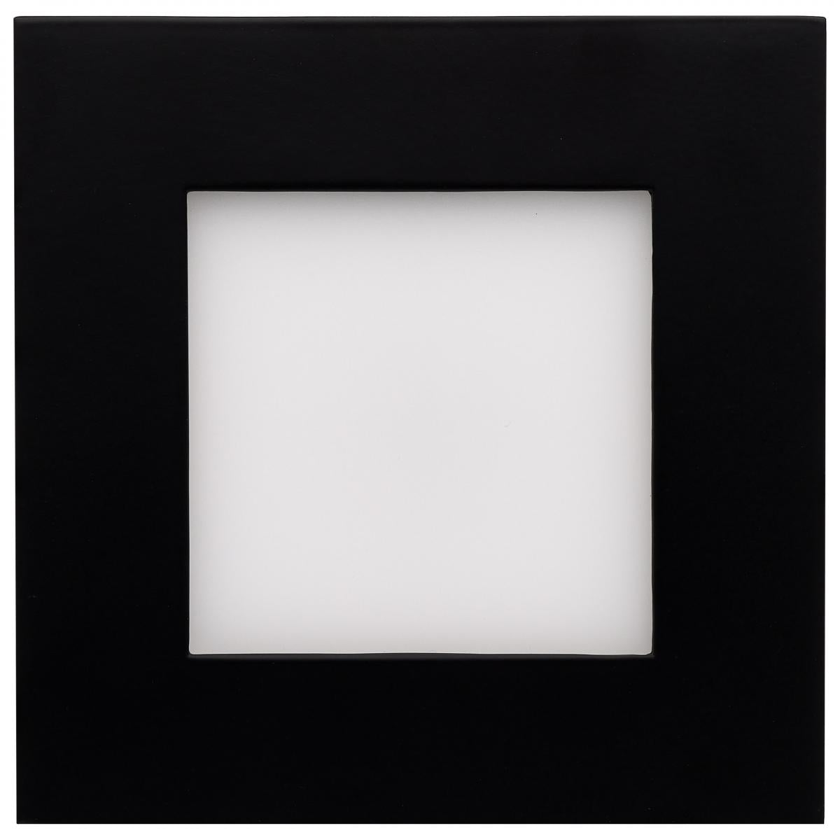 Black Square Satco LED wafer downlight, 4-inch low profile with 10 watt, CCT adjustable lighting, and modern design.
