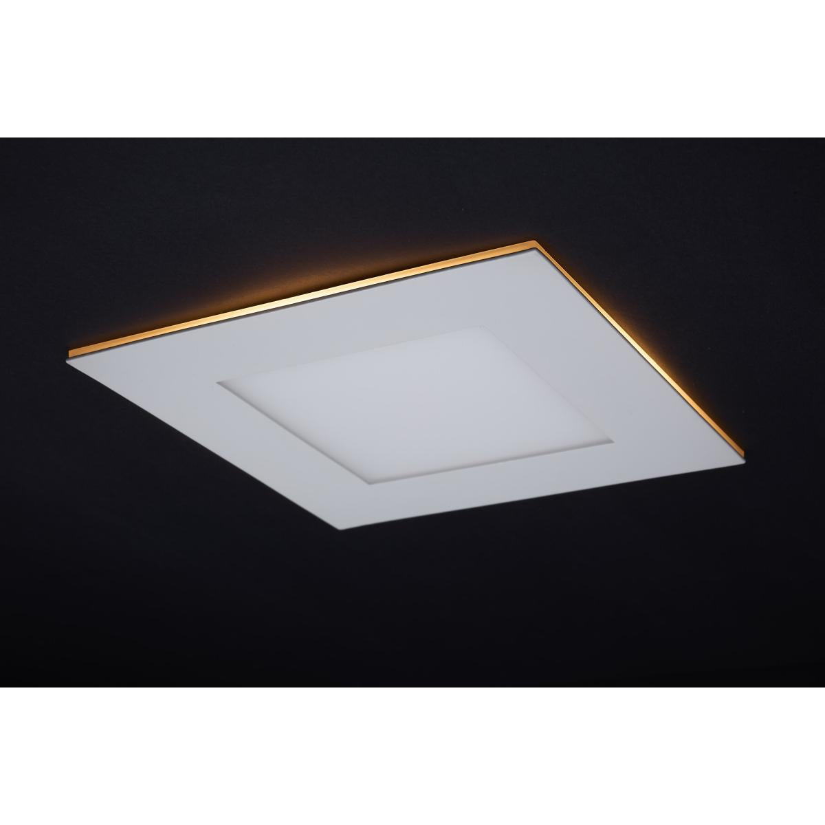 Square 6-inch Satco LED wafer downlight with night light and CCT selectable, 12-watt, canless LED lighting for ceilings.
