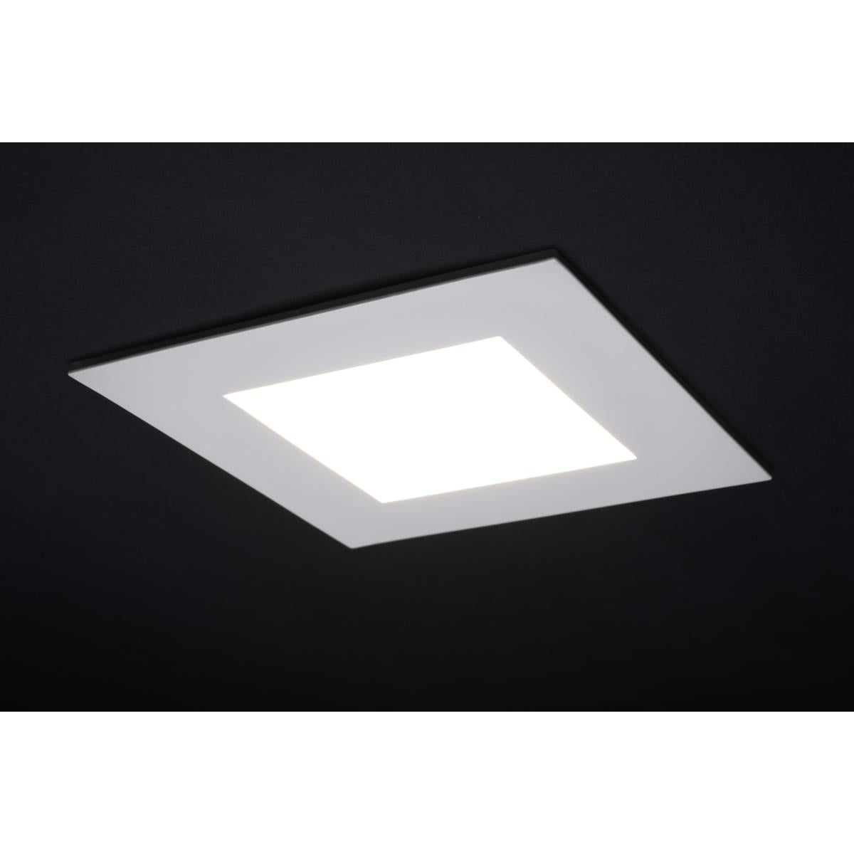Square 6-inch Satco LED wafer downlight with night light, 12-watt, canless design, CCT selectable, ideal for modern lighting.