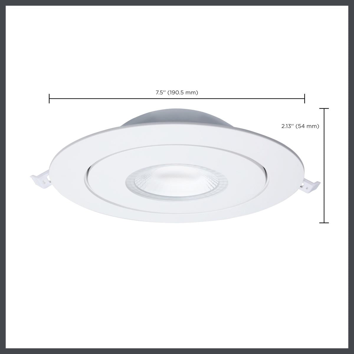 Satco 15W white RGB and tunable white LED wafer gimbaled downlight, 6-inch, for adjustable lighting applications.
