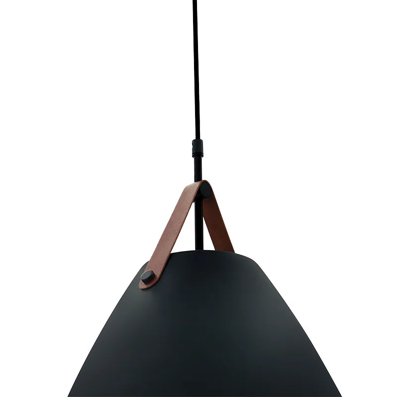LED Black Nordic Pendant Light with Leather Strap, 25W, adjustable CCT, modern LED lighting fixture by Westgate.