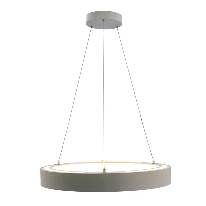 White 24-inch hollow circle pendant light with uplight, 40W LED fixture by Westgate, adjustable CCT for modern interior lighting.