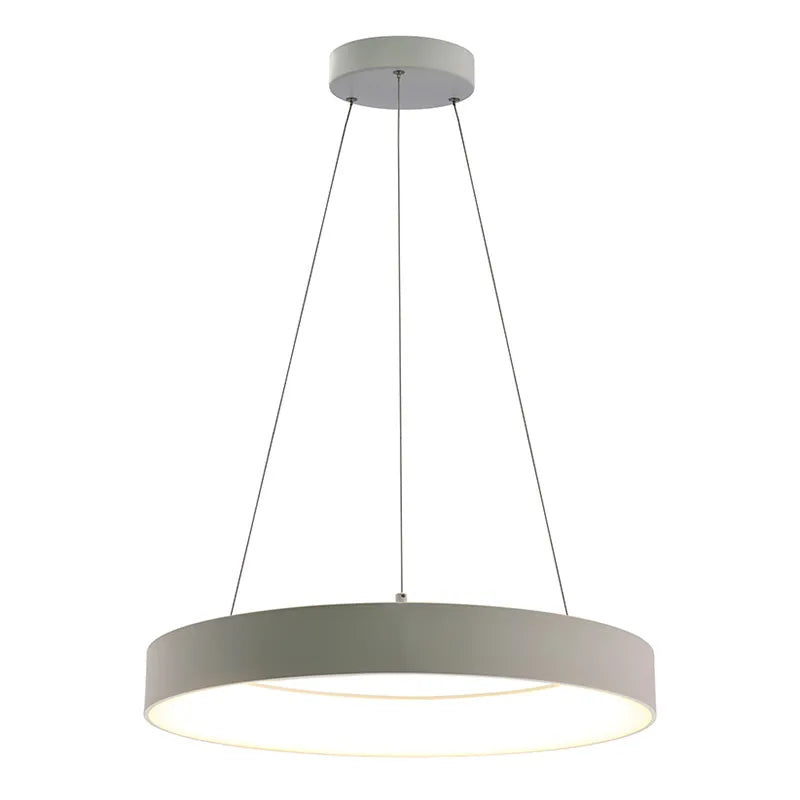 White 24-inch hollow circle pendant light with uplight from Westgate, 40W LED fixture with adjustable CCT settings.