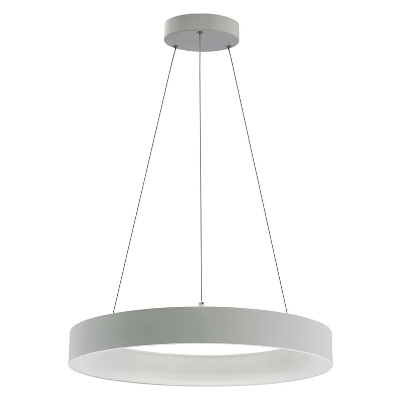 White 24-inch hollow circle pendant LED light fixture with uplight, 40W, adjustable CCT, by Westgate.
