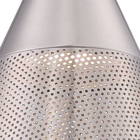 LED Pendant Light with Satin Steel Perforated Metal Shade - Green Lighting Wholesale